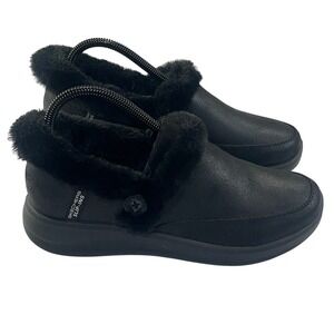 Skechers Hands Free Cozy Escape Shoes Womens 7 Black Faux Fur Slip Ins Clogs EUC